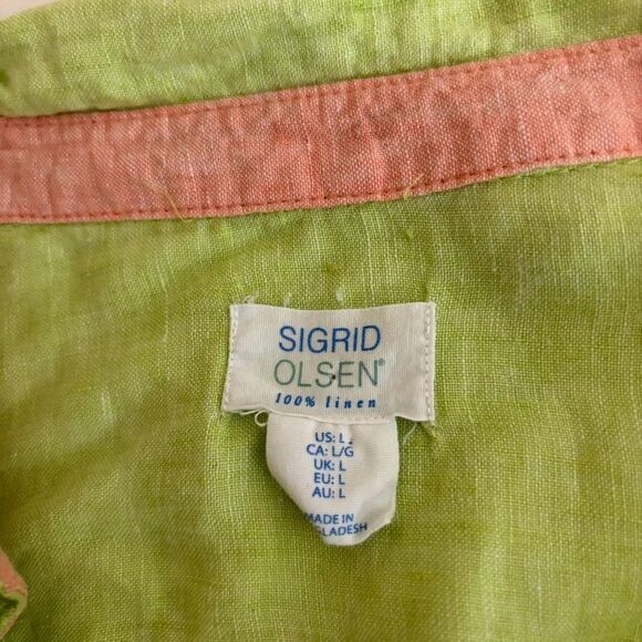 Sigrid Olsen Blouse Women's Large Green 100% Linen Button Up Long Sleeve Top - Picture 6 of 7
